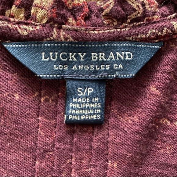 LUCKY Brand Maroon Boho Bohemian Blouse Women SP Small Petite - Picture 6 of 6